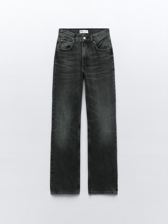 Zara Denim - Zara High-Rise Straight Leg Washed Black Jeans